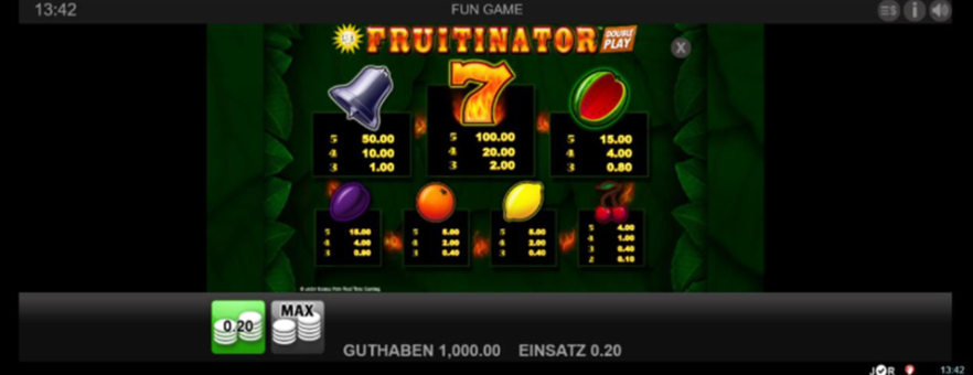 Fruitinator Double Play Slot Spieloberfl&auml;che